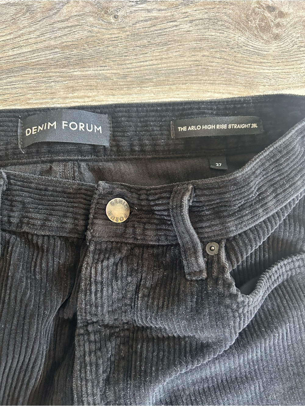 Aritzia Denim Forum Black Arlo High Rise Straight Pants Corduroy Women's Jeans - Picture 3 of 9